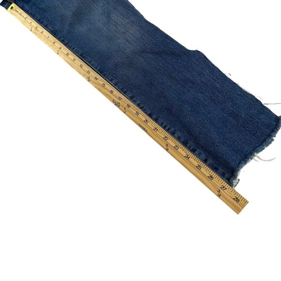 Zara Trafaluc Cropped Straight Leg Jeans Size 4 Denim Blue Pants Slit Distressed - Picture 11 of 13